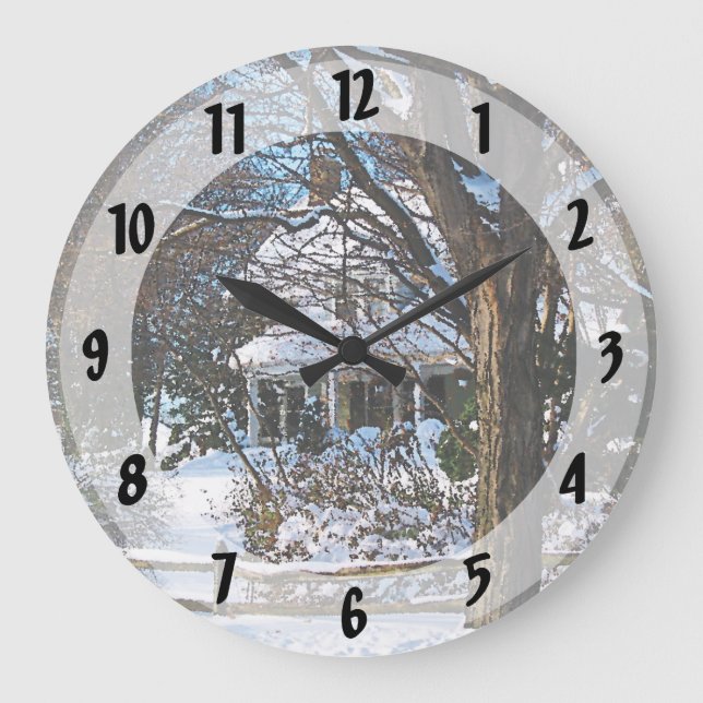 Home After the Snowstorm Large Clock (Front)