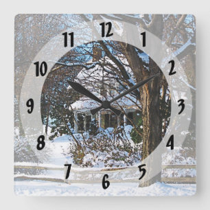 Home After the Snowstorm Square Wall Clock