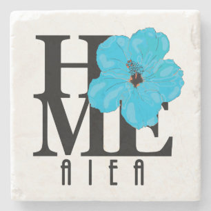 HOME Aiea Hawaii Blue Hibiscus Stone Coaster
