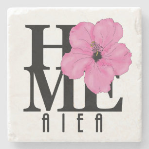 HOME Aiea Pink Hibiscus Stone Coaster