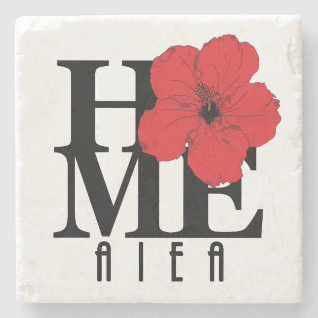 HOME Aiea Red Hibiscus Stone Coaster (Front)