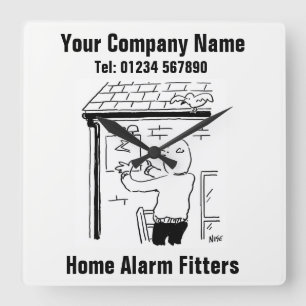 Home Alarm Fitter Cartoon Square Wall Clock