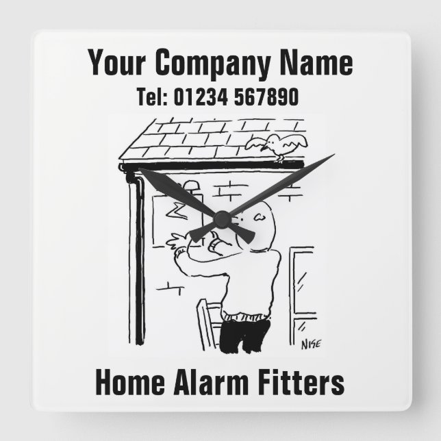 Home Alarm Fitter Cartoon Square Wall Clock (Front)