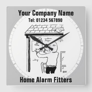 Home Alarm Fitter Cartoon Square Wall Clock