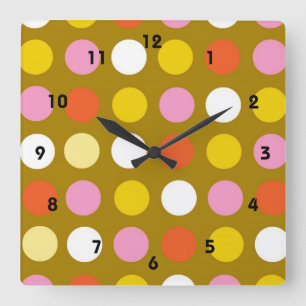 Home and business, bright colour polka dots. square wall clock