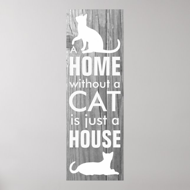 Home and Cat Grey Wood Effect Typographic Poster (Front)