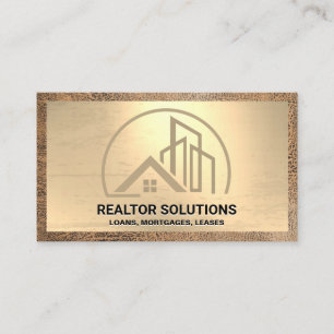 Home and Commercial Building Logo   Gold Leather Business Card