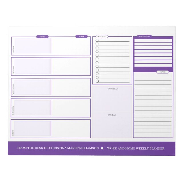 Home and Work Weekly Purple Desck Planner Notepad (Front)