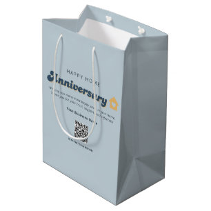 Home Anniversary Real Estate QR Code Retro Blue Medium Gift Bag