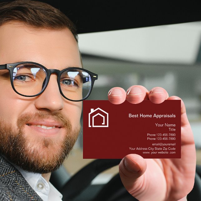 Home Appraisers Logo Template Red Business Cards (Creator Uploaded)