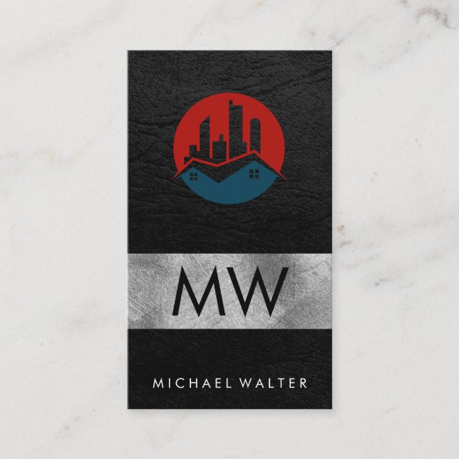 Home Architect Buildings | Leather Business Card (Front)