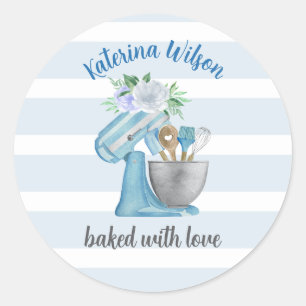 Home Bakery Blue Flower Mixer baked with love Classic Round Sticker