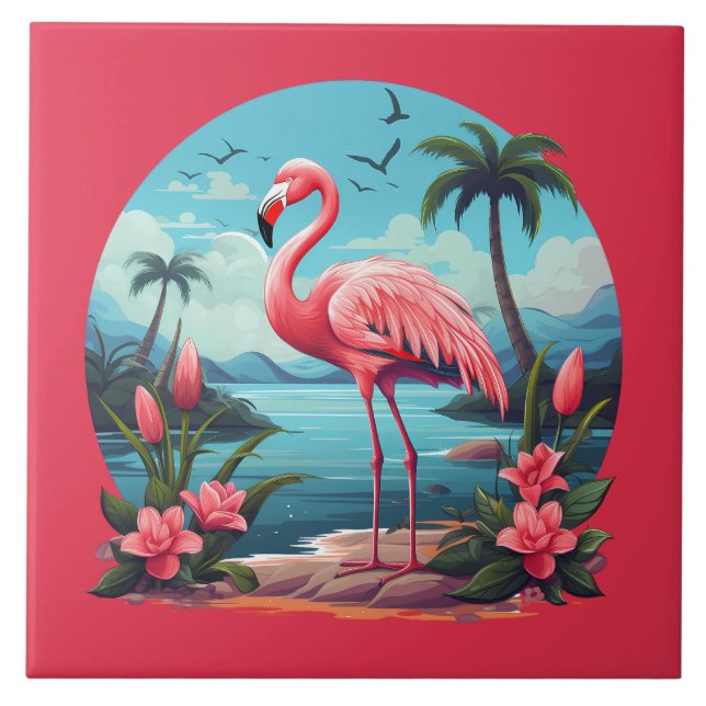 home beach pink flamingo lovers crafting business  ceramic tile (Front)