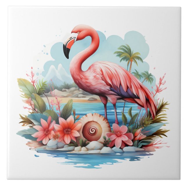 home beach pink flamingo lovers crafting business ceramic tile (Front)