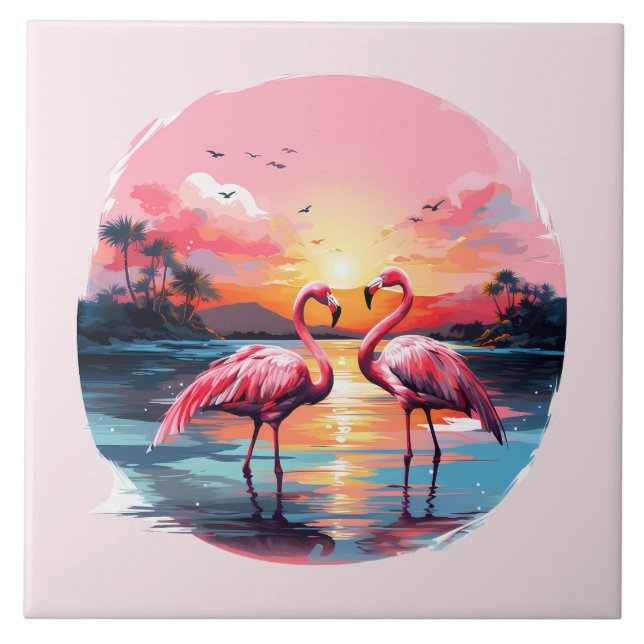 home beach pink flamingo lovers crafting business  ceramic tile (Front)