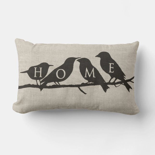 HOME Birds on a Limb Burlap Lumbar Cushion (Front)