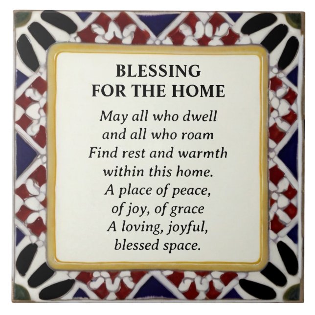 Home Blessing Blessed House red white & blue Ceramic Tile (Front)