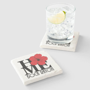 HOME Boca Raton Red Hibiscus Stone Coaster