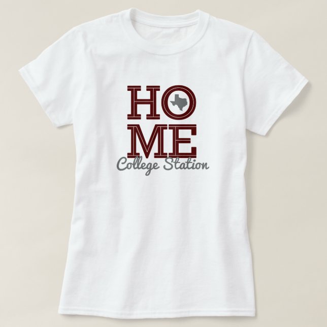 HOME - Bold Letters & Texas Shape Aggie Maroon T-Shirt (Design Front)