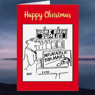 Home Brew Shop Inflatable Barmaid Christmas Card