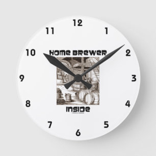 Home Brewer Inside (16th Century Woodcut Brewing) Round Clock