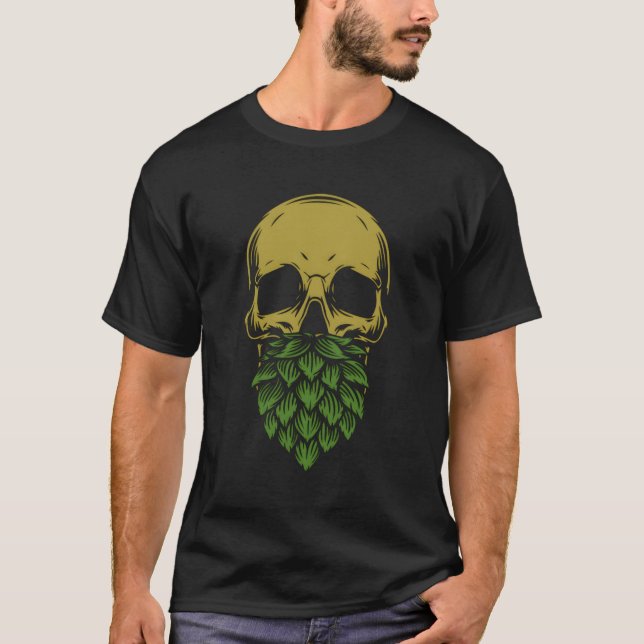 Home Brewing Ipa Craft Beer Brewer Skull Hop Beard T-Shirt (Front)