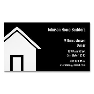 Home Builder Construction Black and White Magnetic Business Card