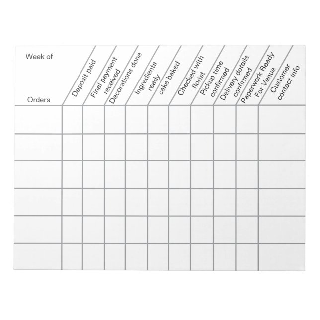 Home Cake Business Order Tracking Form Notepad (Front)