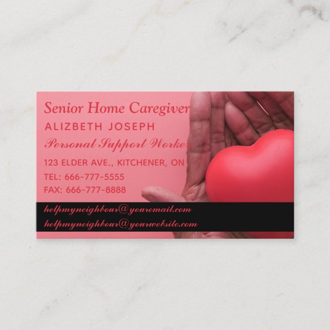 Home Care and Personal Nursing Services  Business Card (Front)