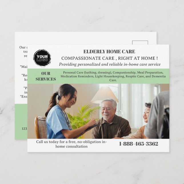Home Care Service Promotional or Marketing Postcard (Front/Back)
