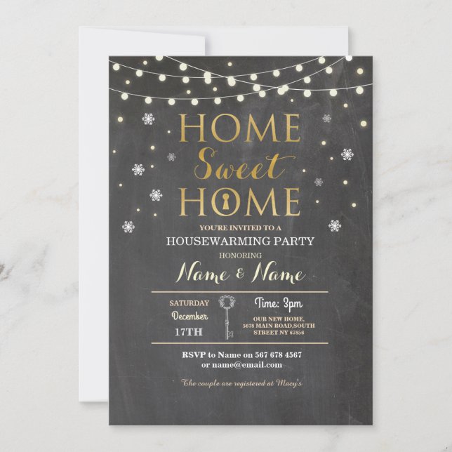 Home Chalk Housewarming Snowflake Christmas Invite (Front)