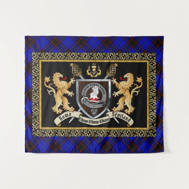 Home Clan Badge & Motto w/Lions  Tapestry (Front (Horizontal))