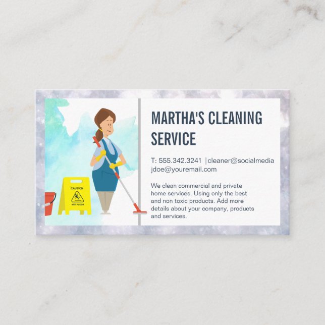 Home Cleaner with Mop Business Card (Front)