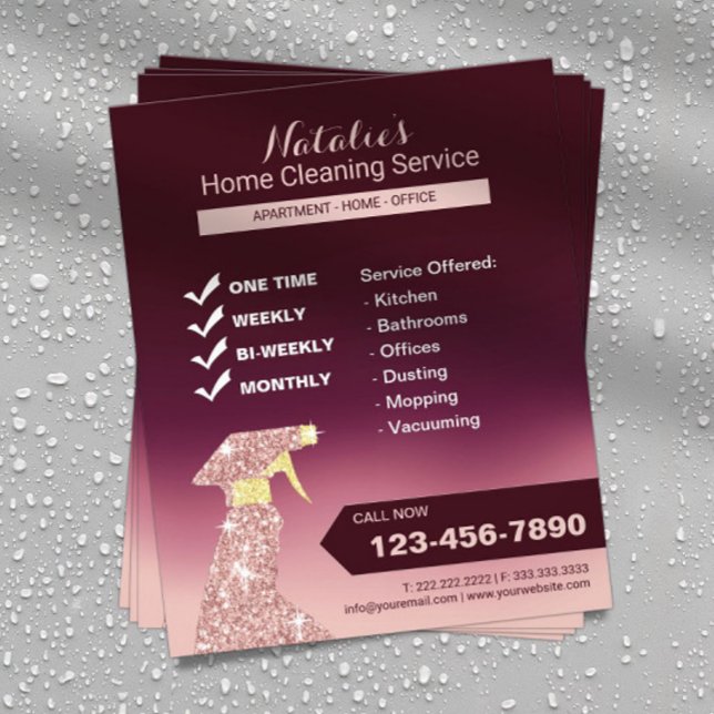 Home Cleaning House Keeping Service Brugndy Ombre Flyer (Creator Uploaded)