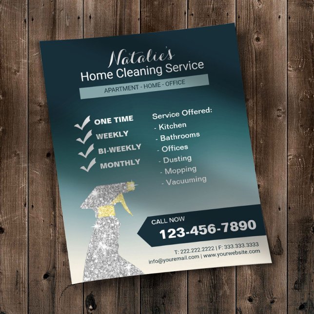 Home Cleaning House Keeping Service Teal Ombre Flyer (Creator Uploaded)