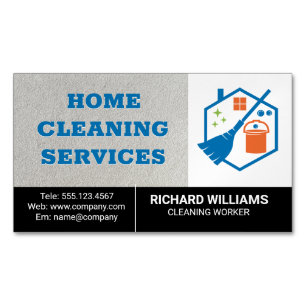 Home Cleaning Mop Broom House Logo Magnetic Business Card