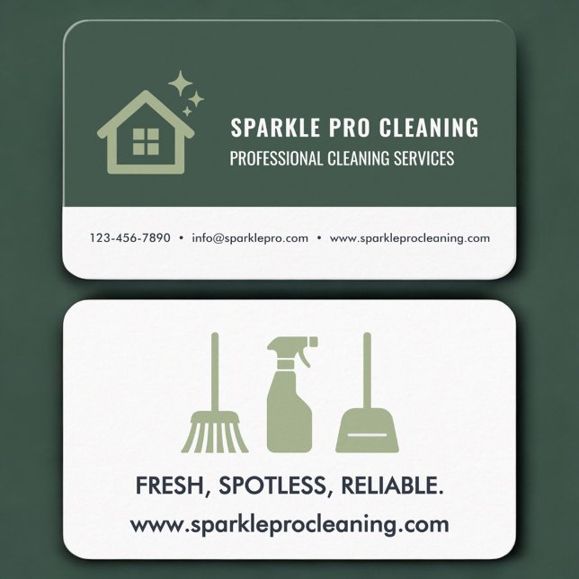Home Cleaning Service Green Professional Business Card (Creator Uploaded)
