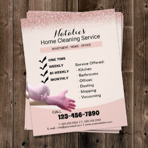 Home Cleaning Service Pink Rose Gold Glitter Flyer