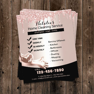 Home Cleaning Service Rose Gold Glitter Drips Flyer