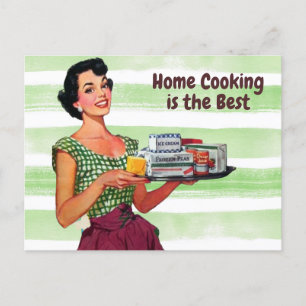 Home Cooking is the Best Retro Housewife with Food Postcard