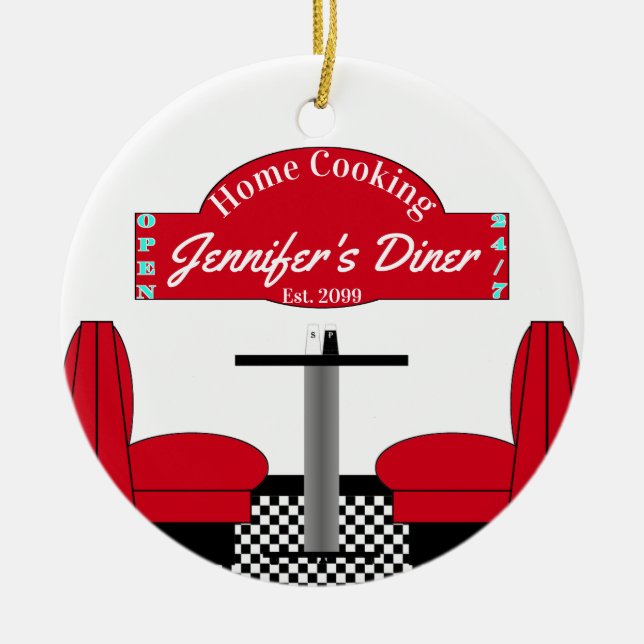 Home Cooking Name Chef Diner Retro Square Ceramic Ornament (Front)