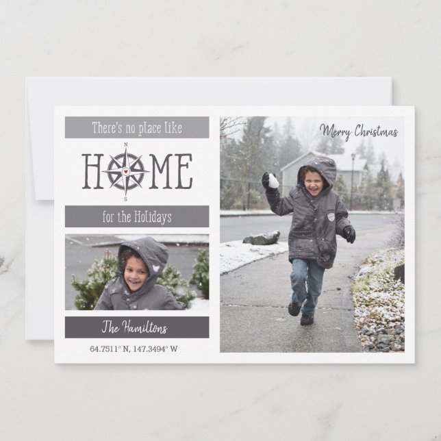 Home Coordinates Grey/White Photo Holiday Card (Front)