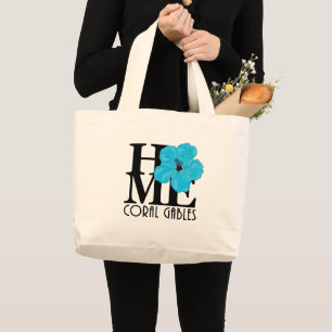 HOME Coral Gables Blue Hibiscus Large Tote Bag