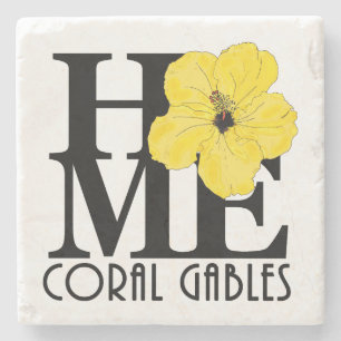 HOME Coral Gables Yellow Hibiscus Stone Coaster
