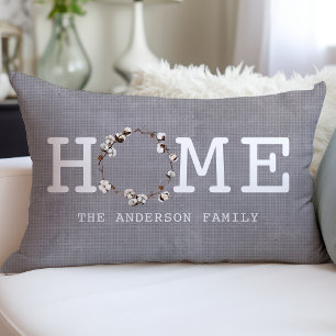 Home Cotton Wreath Farmhouse Rustic Personalised Lumbar Cushion