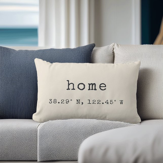 "Home" Custom Coordinates Throw Pillow | Ivory (Creator Uploaded)
