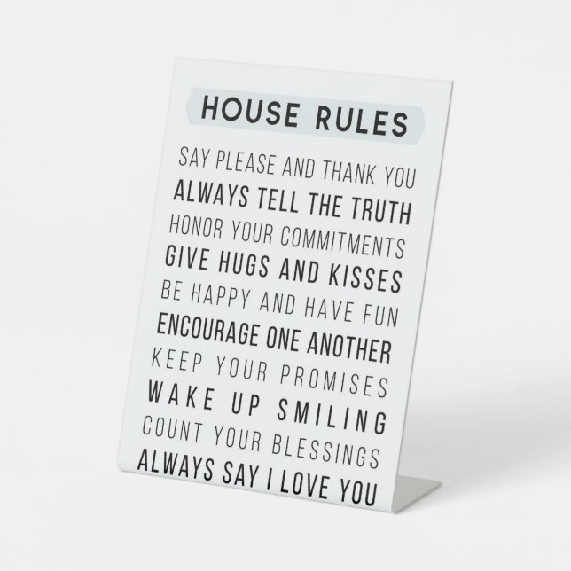 Home Decor House Rules Pedestal Sign (Front)