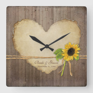 Home Decor Rustic Wood Fence Boards Heart Bridal Square Wall Clock