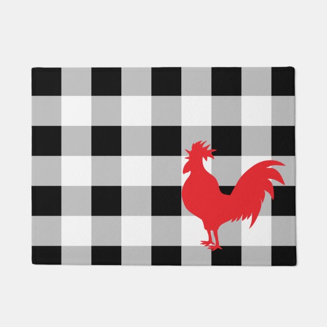 Home Decor with Rooster Graphic on Buffalo Check Doormat (Front)