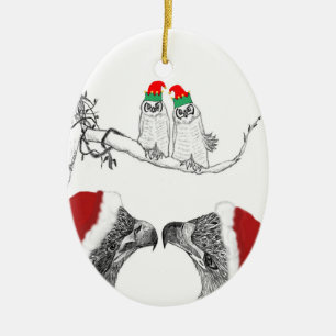 HOME EAGLE NEST I DON’T GIVE A HOOT SANTA HATS CERAMIC ORNAMENT